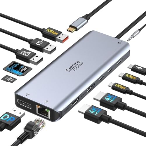 Selore USB C Docking Station Dual Monitor 13-in-1 Triple Monitor Hub by SeloreS-Global