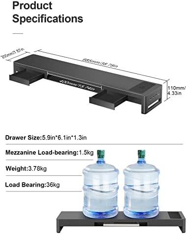 meatanty Dual Monitor Stand Riser with 2 Drawers,4 USB Ports and Charging Pad,Metal Monitor Stand for 2 Monitors Supports Transfer Data and Charging,Desk Organizer for PC,iMac(38.7 inches) - Image 6