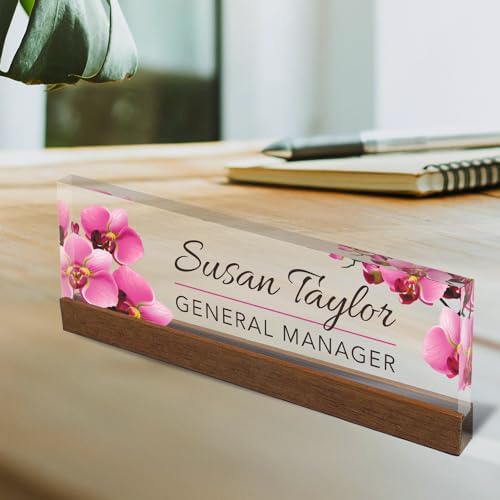 ARTBLOX Personalized Acrylic Desk Name Plate, Orchids Flowers, Card Holder - Image 2
