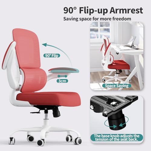 TRALT Office Chair - Ergonomic Desk Chair with Adjustable Lumbar Support, Mesh Computer Chair, Executive Chair for Home Office Comfortable Lumbar Support (1, White Red) - Image 5