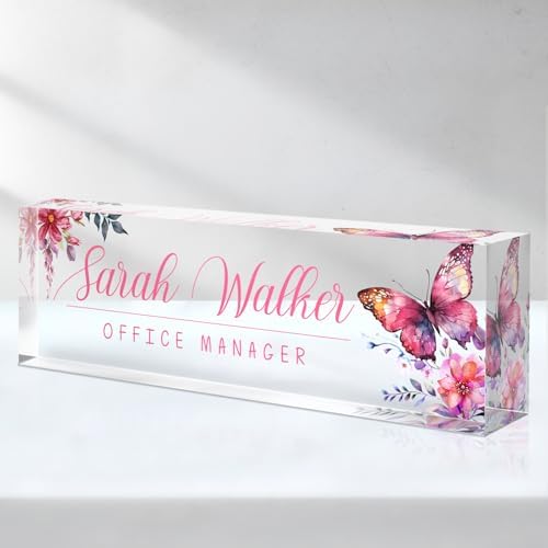 SalaGraphics Desk Name Plate Personalized, Custom for Desk, Office Decor Women Men, Acrylic Accessories, Gifts Coworkers Boss Teacher, Employee Appreciation (Pink Orchids), 8”(L)x2.5(W) by SalaGraphics