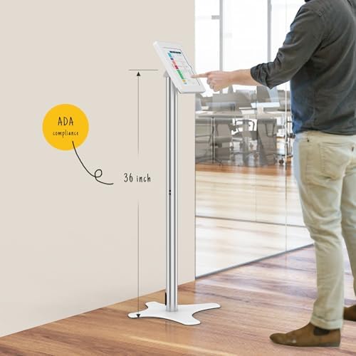Tablet Floor Stand Compatible with 10.2" iPad 7 8 9, Rotate Lockable Metal Tablet Enclosure+Aluminum Pole+Metal Base - BSF302WT - Image 2