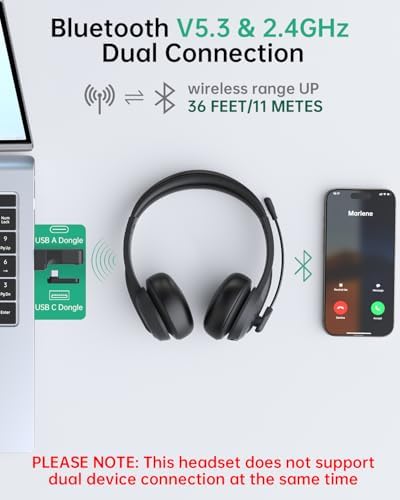 AOC Wireless Headset with Mic for Work, AI Noise Cancelling, Bluetooth - Image 3