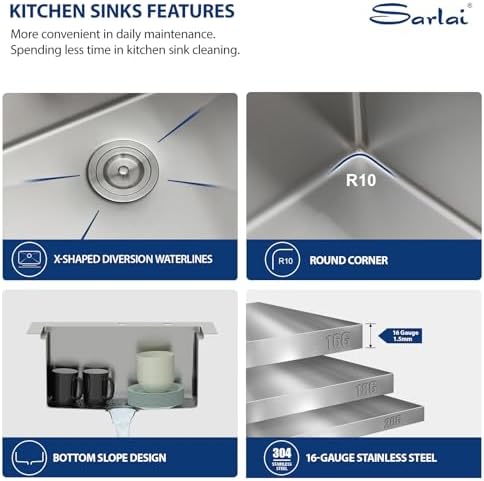 Sarlai Outdoor Sink - 21 x 20 Inch Drop In Workstation Kitchen Sink with Dust Lid and Faucet 16 Gauge Stainless Steel Single Bowl Bar Basin with Cutting Board BBQ Basin Outside - Image 6