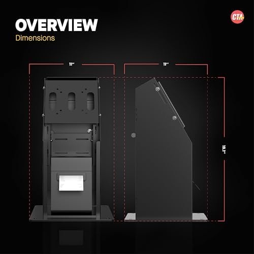 Self Service Kiosk POS Stand - CTA with CPU & Printer Compartments for Digital Signage Displays TV's & Monitors up to 33 Pounds - for Restaurants, Retail & Business - Black - (ADD-SSKPCB) - Image 3