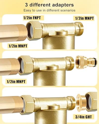 40 Micron Reusable Sediment Filter Brass Inline 1/2" NPT and 3/4" GHT - Image 2