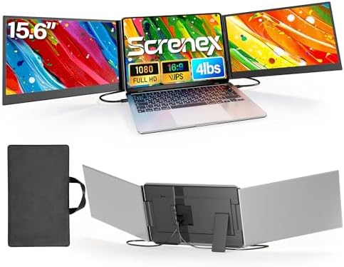15.6" Laptop Screen Extender New Upgraded Ultra-Thin & Light, Triple Portable Monitor 1080P FHD IPS, USB-C/HDMI Plug & Play for 13-17.3" Laptop, Travel Monitor Extender for Windows/Mac/Chrome by Screnex