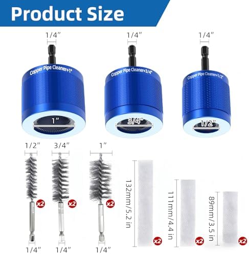 Copper Pipe Cleaner Kit, 1/2" 3/4" 1" Drill Tube Cleaning Tool - Image 2