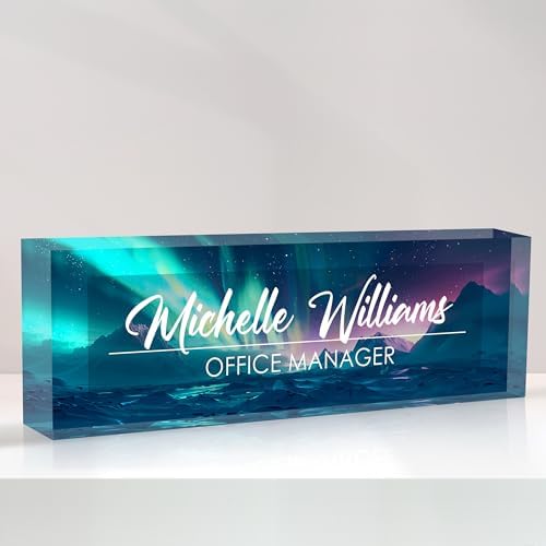 Personalized Name Plate for Desk, Custom Desk Name Plate, Acrylic Name Plate Office Desk Accessories, Personalized Office Gifts for Coworkers Teachers, Employee Appreciation Gifts (Blue Aurora) by EOBIBIFUN