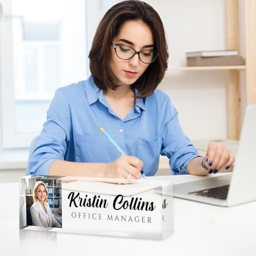 Custom Name Plate for Desk, Personalized Desk Name Plate on Clear Acrylic Glass, Appreciation Gifts for Teacher Employee Boss Coworkers Nurse, Office Desk Accessories for Women Men (Picture) - Image 4