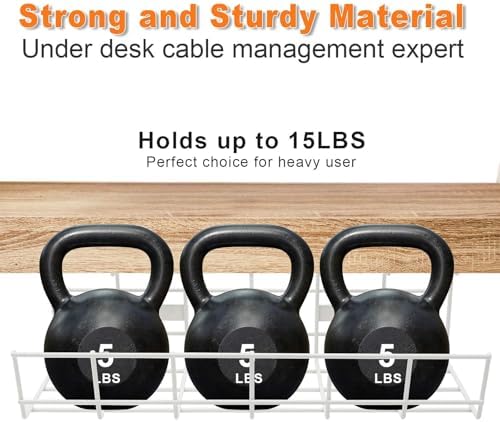 Under Desk Cable Management- 6 Pack Cord Organizer. Metal Wire Cable Management Tray for Office, Studio and Home. Super Sturdy Under Table Cable Managements - White Cable Organizer - Image 4