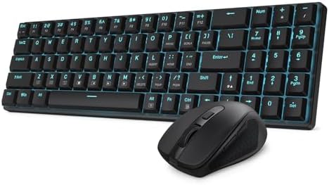 Redragon BS8773 Wireless Keyboard and Mouse Combo, 78 Keys 2.4Ghz Wireless Low-Profile Mechanical Brown Switch Keyboard w/Slim Compact Design & Single Blue Backlit, Comfort Grip 2400 DPI Max Mouse by REDRAGON