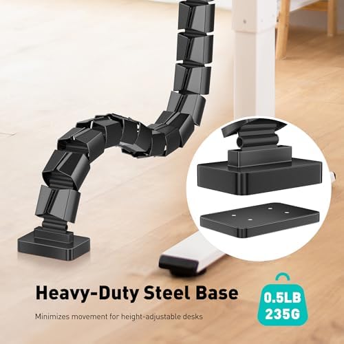 Clamp-On Cable Management Spine, No-Drill Vertebrae Wire Hider for Glass & Wood Standing Desks, Tool-Free Adjustable Desk-to-Floor Cord Organizer Snake with Non-Scratch Silicone Padding - Image 4