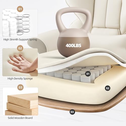 Executive 7-Point Massage Heated Office Chair with Footrest, Beige - Image 4