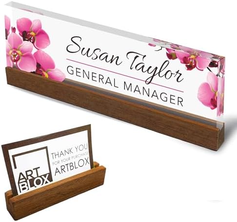 ARTBLOX Personalized Acrylic Desk Name Plate, Orchids Flowers, Card Holder by Artblox