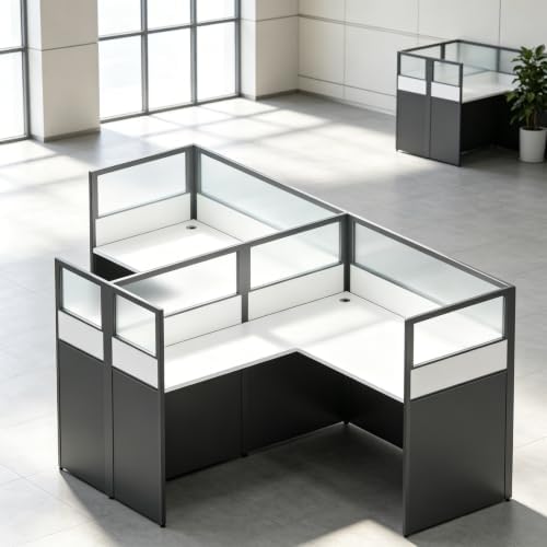 Nykto Office CubicleDesk with Mute Privacy Panels (A2 Person-F, Black) by Nykto