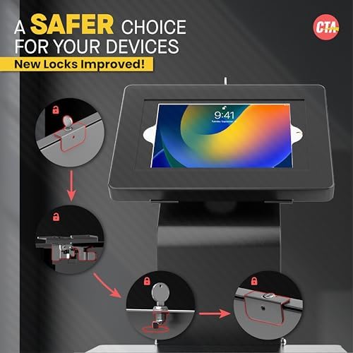 CTA Digital Anti-Theft Mobile Workstation Stand Locking Floor Stand Kiosk w/Secure Enclosure, Keyboard Tray & Storage for iPad A16, iPad Air 11" M3 & M2,Pro 11" Galaxy Tab A & More Black (PAD-PARAFK) - Image 3