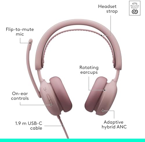 Logitech Zone Wired 2 Noise Canceling Headset with Adaptive Hybrid - Rose - Image 6