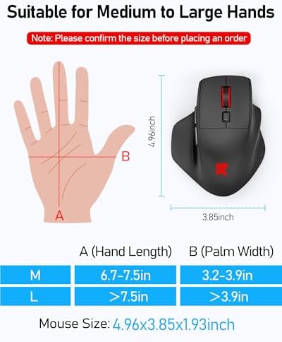 Redragon Large Wireless Gaming Mouse for Big Hands, Tri-Modes 2.4G/Bluetooth/Wired Rechargeable Ergo RGB Mouse with 2 Side Buttons, 6 Backlit Modes, Programmable Macro Gamer Mouse - Image 3