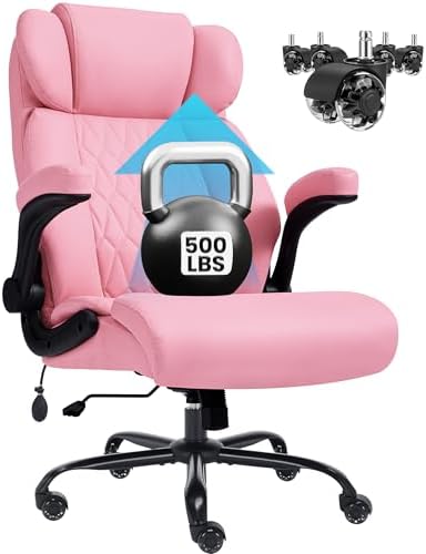 500lbs Big and Tall Office Chair Adjustable Lumbar Support for Back Pain, Extra Wide Seat Executive Office Chair Thick Armrest Pad, Heavy Duty Base&Upgraded Wheels, Ergonomic Desk Chair by Unknown