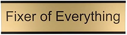 ExcelMark Fixer of Everything Desk Plate – 2"x 8"Novelty Name Plate – Gold Name Plate with Black Desk Holder - Image 2