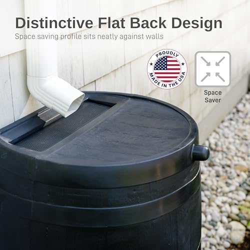 RTS Home Accents 50-Gallon ECO Rain Barrel Made with 100% Recycled Plastic, Flat Back Rain Water Collection Barrel, Soaker Hose Included, Black - Image 2