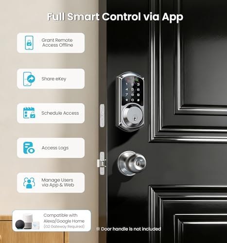 Veise VE06 Smart Lock for Front Door, App Control, Satin Nickel - Image 3