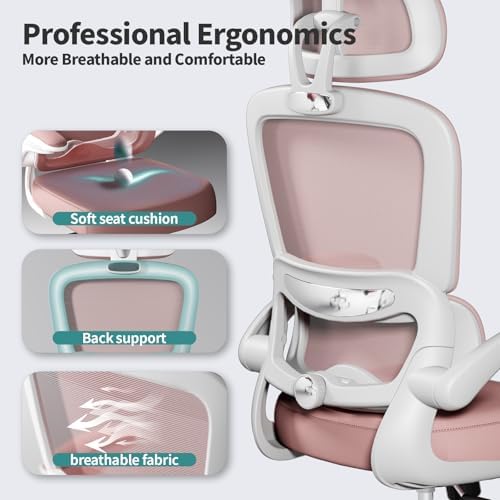 TRALT Office Chair Ergonomic Desk Chair with Lumbar Support Pink, 1 - Image 3