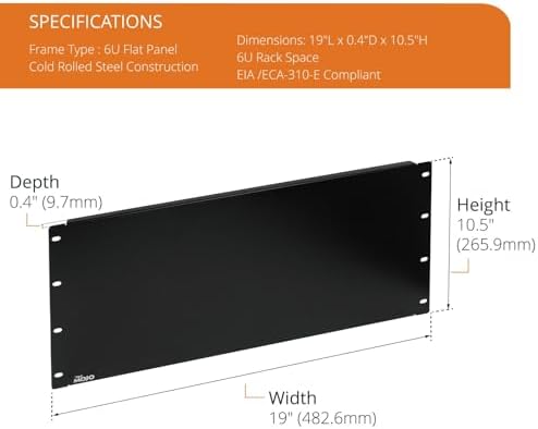 Tecmojo 6U Blank Panel,Rack Mount Plate for 19inch Server Rack,Network Rack,Enclosures and Cabinets,Solid,Black - Image 2