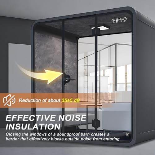 Office Sound Booth with Audio Privacy - Black Office Pod with Curved Corner Design&Small Table,Soundproof Booth Includes Central Lighting,Honeycomb Aluminum Panel,Fans for Negotiation(63IN) - Image 3