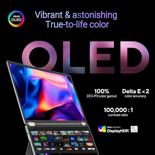 ASUS ZenScreen Duo OLED 360° Foldable Portable Monitor (MQ149CD) - Dual 14-inch, 16:10, 1920x1200, DisplayHDR400 True Black, 100% DCI-P3, Delta<2, Dual USB-C, Mini-HDMI, Kickstand, 3 yr Warranty - Image 2