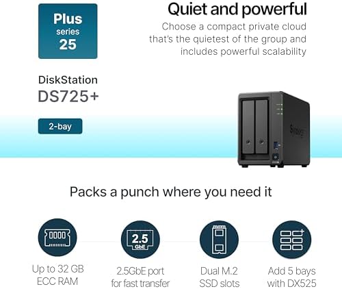 Synology DS725+ Expandable NAS Storage - Private Cloud for Home and Small Business (2-Bay Diskless NAS) - Image 2