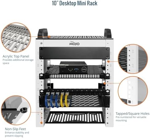 Tecmojo 6U Network Rack, 10 inch Mini Server Rack with 2 Side Translucent Panels & 2 Top Handles, 7.87 inch Deep, for 10 inch IT Equipment & A/V Devices, White (Pack of 2) - Image 3