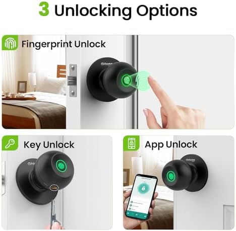 GHome Smart Fingerprint Door Lock, 3 in 1 Smart Fingerprint Door Knob with App Control & Key, Auto Lock, Biometric Thumbprint Door Locks for Bedroom, Garage, Home & Office - Image 2