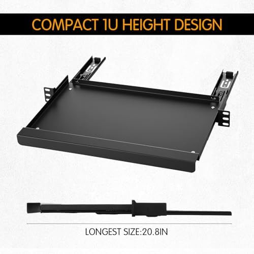 AceOrbit 1U Keyboard Tray 10inch Deep, Universal 19" Rack Mount Sliding Shelf Tray 10inch Deep for Network Equipment Server Rack or Cabinet - Image 3