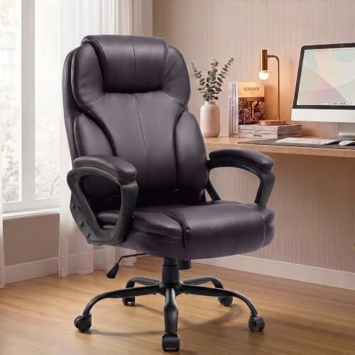 Ergonomic Office Chair with High Back, Comfy Desk Chair, Adjustable Executive Office Chair for Home Office, Big and Tall Computer Chair Heavy Duty, 360° Swivel, Faux Leather Brown by Meilocar