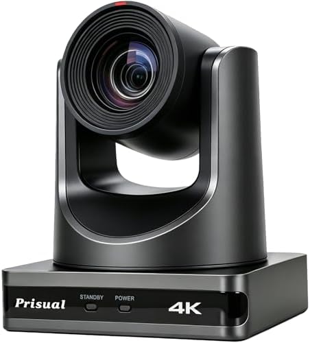 Prisual 4K30 NDI PTZ Camera, 20X Optical Zoom, PoE, HDMI, USB 3.0, LAN, 3 Simultaneous 4K Outputs, 60° Wide View for Church Worship, Education, Conference, Live Streaming by Prisual