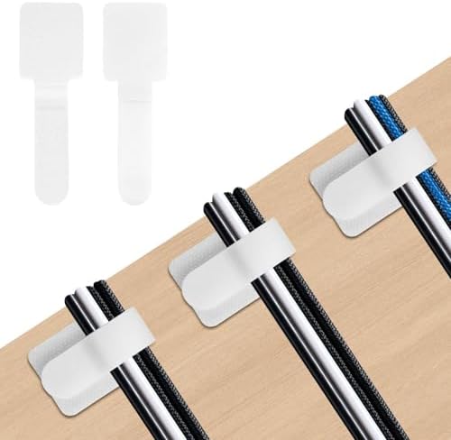 100pcs Hook and Loop Cable Straps,Under Desk Cable Management,Adjustable Cord Organizer for Desk Home Office Organization (White) by Unknown