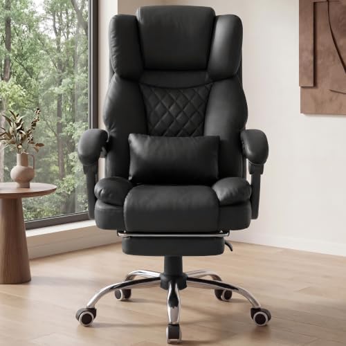 GTPLAYER Executive Office Chair Big and Tall Leather Gaming Chair with Pocket Spring Cushion & Ergonomic Lumbar Support for Lower Back Pain Relief, Comfy Desk Chair with Footrest, Black - Image 3