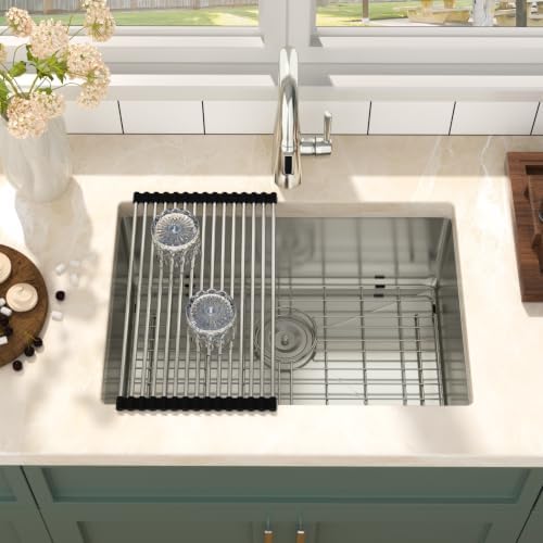 Mocoloo 26 Inch Undermount Kitchen Sink - 26x18 Stainless Steel Sink 16 Gauge Round Corner Single Bowl Deep Basin Under Counter Kitchen Sinks - Image 2