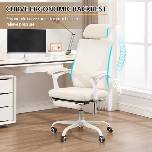 Qulomvs Ergonomic Office Chair with Massage&Heated Lumbar Support, Kneading Massage Office Chair with Foot Rest, Reclining Home Office Desk Chair Adjustable Mesh Computer Desk Chair with Wheels - Image 3