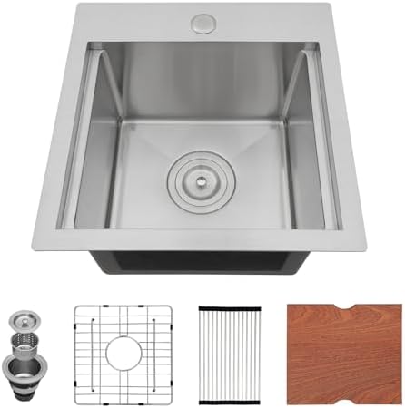 15 Inch Drop In Small Bar Sink with Accessories by Couoko