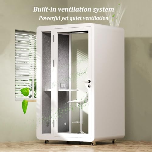Mobile Office Pod Booth, Office Soundproof Booth with LED Lighting & Acoustic Panels, Privacy Silent Booth with Wheel for Focused Work Study and Call Privacy(White) - Image 5