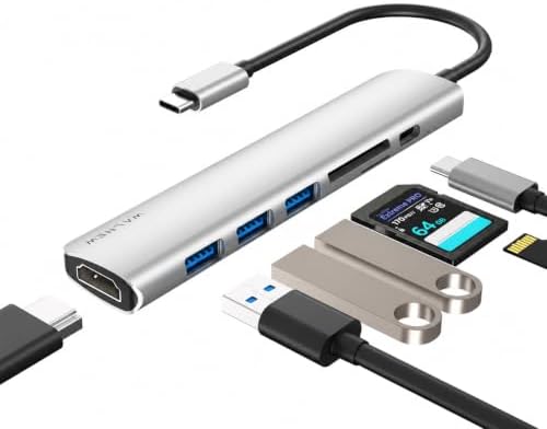 WALNEW 7-in-1 USB C Hub, 4K HDMI, 100W PD, SD/TF Reader, USB 3.0, Silver by WALNEW