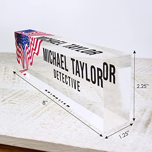 Artblox Office Desk Name Plate Personalized | Custom Name Plates for Desks | Us Flag Design On Clear Acrylic Glass | Office Desk Decor - (8" x 2.5") - Image 3