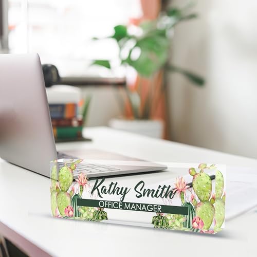 Personalized Name Plate for Desk, Custom Desk Name Plate, Acrylic Name Plate Office Desk Accessories, Personalized Office Gifts for Coworkers Teachers, Employee Appreciation Gifts (A-Cactus) - Image 4