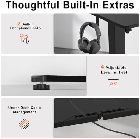 55 Inch Height Adjustable Standing Desk for Home Office, Black - Image 3