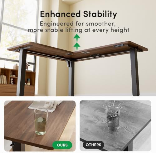 FEZIBO 63" x 55" L-Shaped Standing Desk - Adjustable Corner Desk L Shape, L-Shaped Adjustable Desk with Splice Board, L Shape Standing Desk, Black Walnut - Image 6