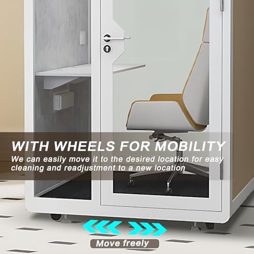 Office Pod Booth with Audio Privacy - Removable Sound Booth Includes White with Wood Grain Side Trim,Soundproof Room with Light,Fans, Socket for Singing Room,Telephone Booth (51.18IN) - Image 6