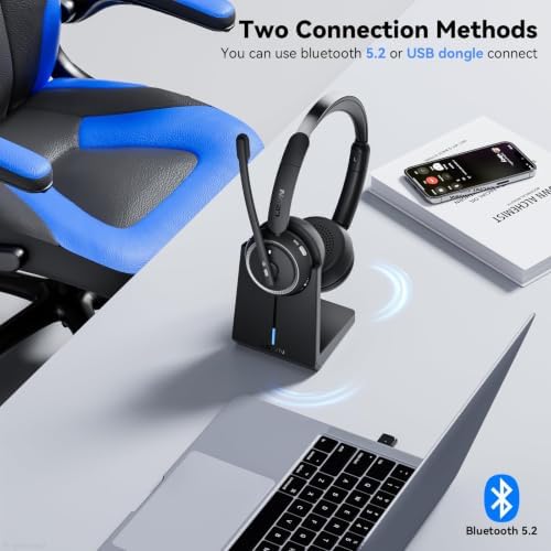Wireless Headset with Mic for Work, Bluetooth Headset with Microphone (Noise Cancelling & Mute Button), Wireless Headphones with Mic for Work from Home/Office/PC/Call Center/Computer/Laptop/Teams/Zoom - Image 4